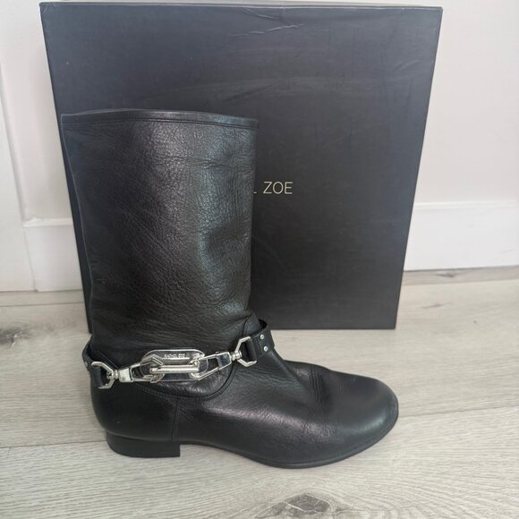 RACHAEL ZOE January Leather Strap Black Boots Size 7 with Box - Picture 1 of 8